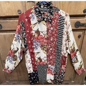 Vtg KAREN KANE Lifestyle patchwork 90's Y2K top tunic flaw Sz M